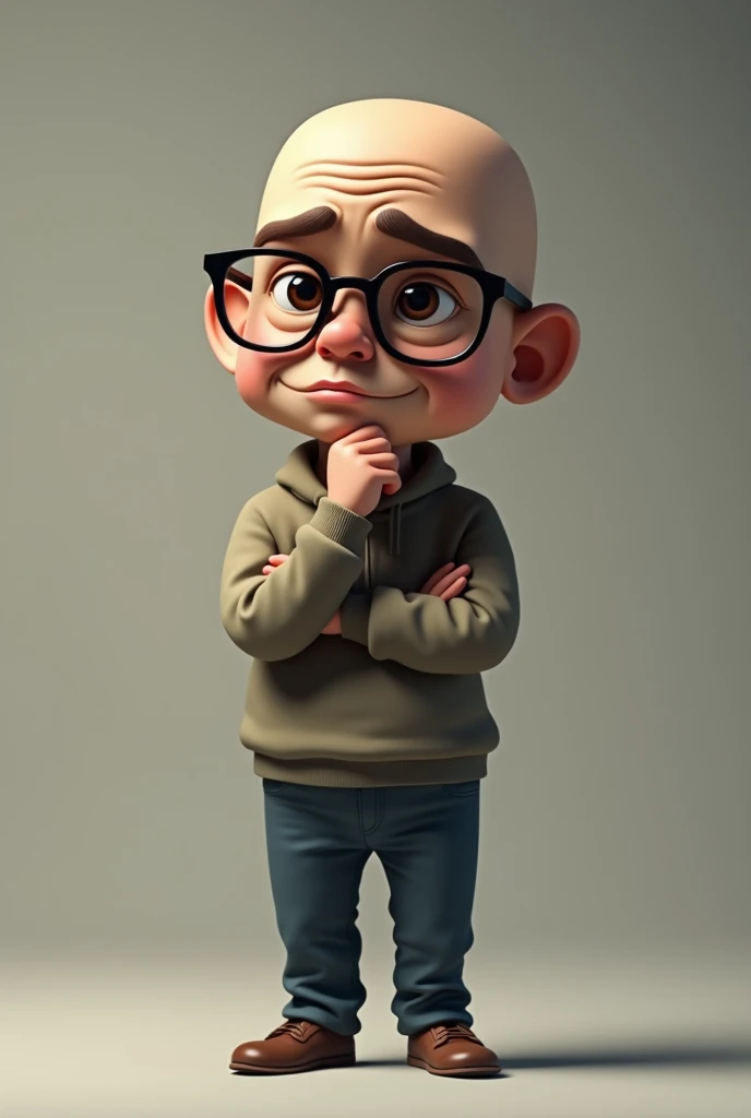 A man about 4 with glasses, bald