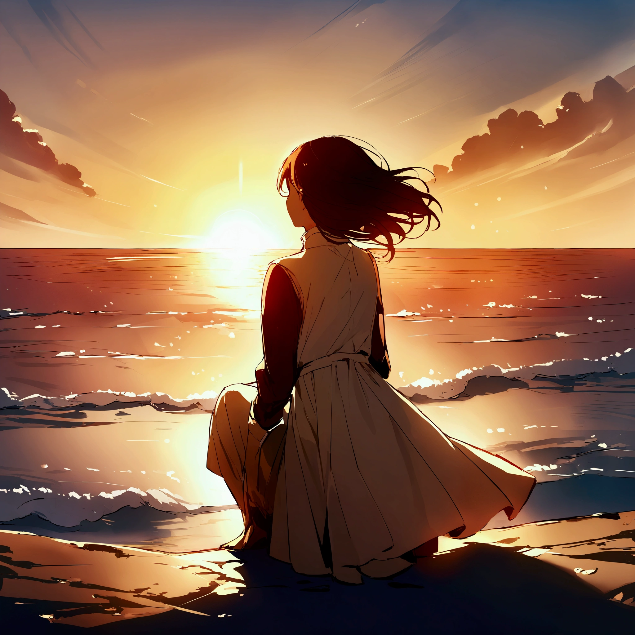 The sun goes down, Casting a warm glow on the scene."
