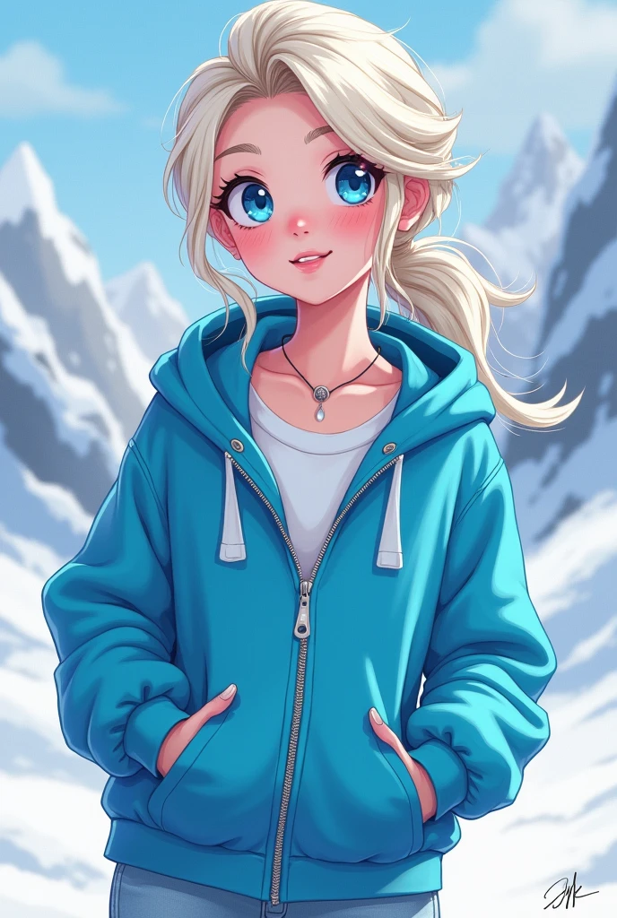 Elsa Frech Mein From Disney Anime Girl Blue Jacket Zip