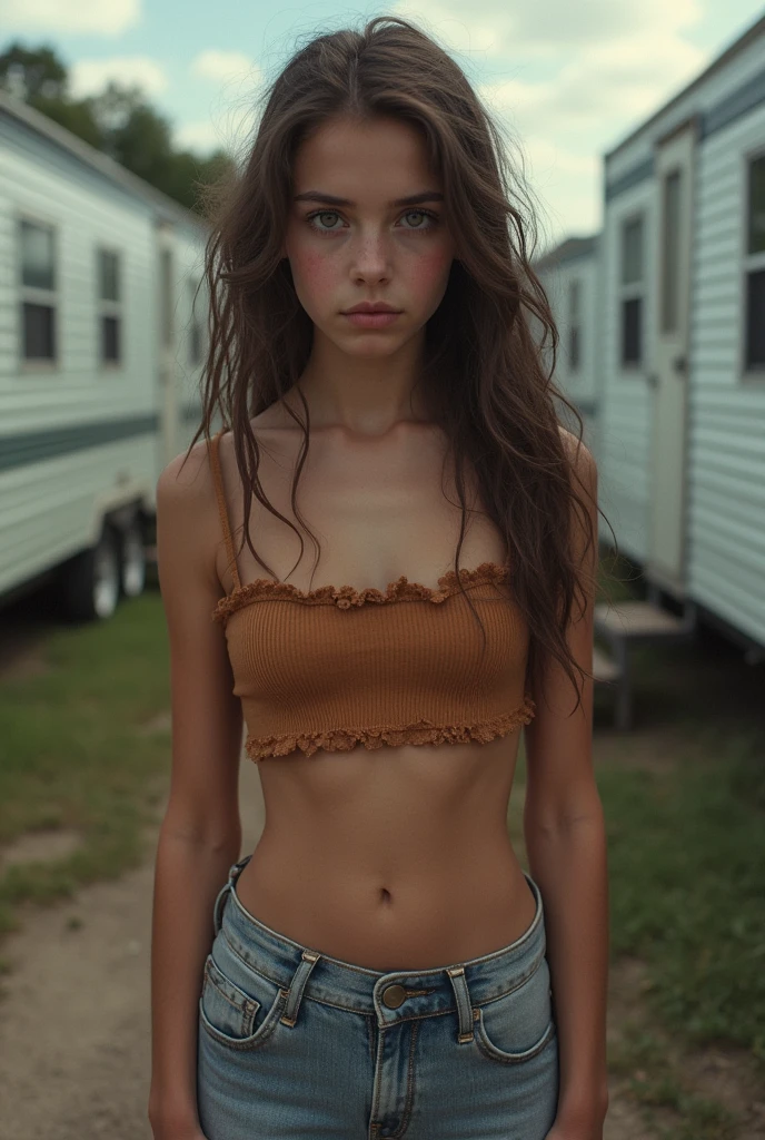 Raw photo, young girl,(Maiziley Dixon)
, low class, redneck, hillbilly, trailer park, white trash, trailer trash, young girl , wearing dressy clothes that she has outgrown, (the clothes are too tight, too short, ill fitting, many sizes too small clothing), (showing off, desperate for viewers attention), (Highly detailed clothes features), (Highly detailed eyes), (highly detailed facial features), looking at viewer, 8k uhd, dslr, soft lighting, high quality, film grain, Fujifilm XT3,