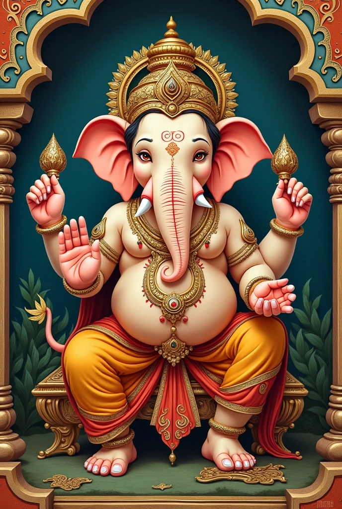 Lord Ganesha with a mouse monster look in indian traditional look