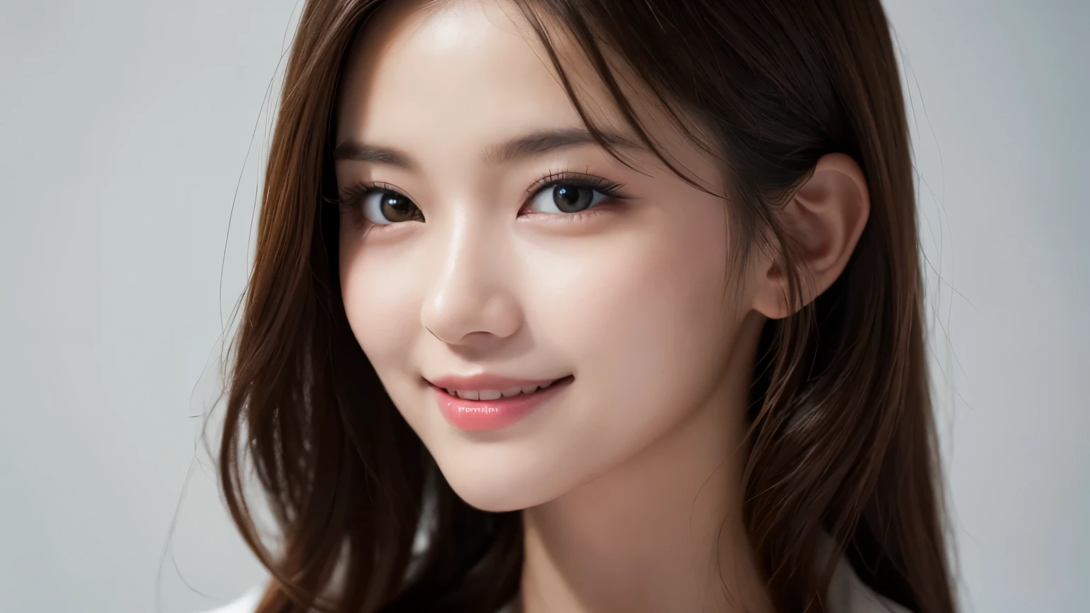 One Girl, (Wear trendy fashion:1.2), (RAW Photos, Highest quality), (Realistic, Realistic:1.4), Tabletop, Very delicate and beautiful, Very detailed, 2k wallpaper, wonderful, In detail, Very detailedな CG Unity 8K 壁紙, Very detailedな, High resolution, Soft Light, Beautiful detailed girl, Looking into the camera、Very detailedな目と顔, Beautiful and sophisticated nose, Beautiful details, Long Hair, small, White clothes、White Background、Background is white、Cinema Lighting, Perfect Anatomy, Slender body, smile, 