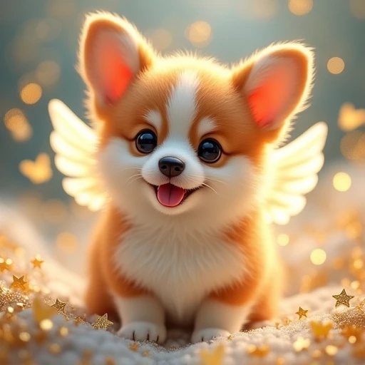 Cute angel corgi dog glitter effect, Decorative art, 