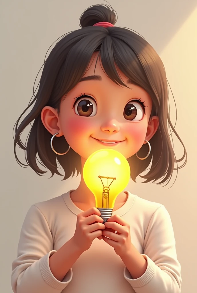 Create a image girl taken selfie and 2nd hand in bulb cartoon pic