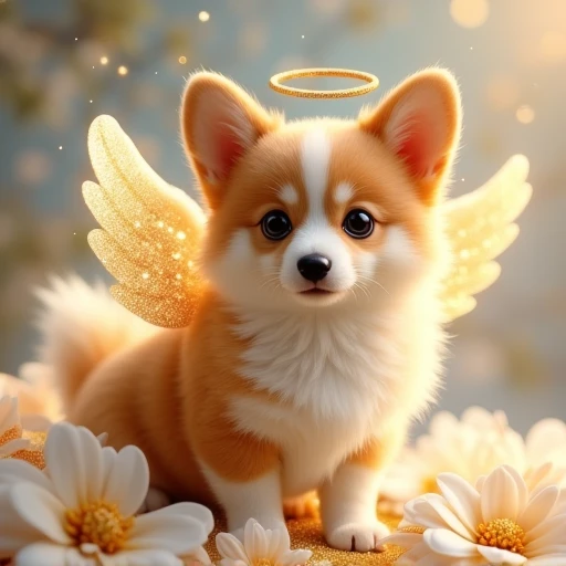 Cute angel corgi dog glitter effect, Decorative art,