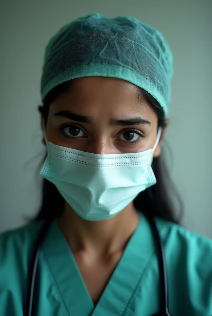 Indian Girl doctor wearing face mask is crying