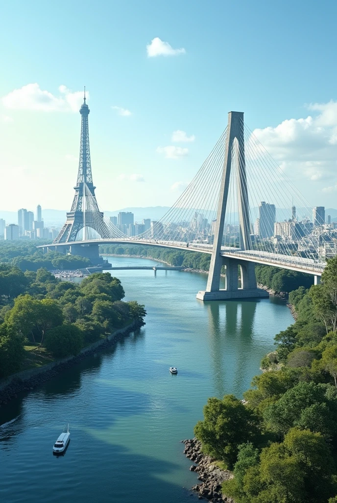 And an image of the city of São Paulo, which has the Tietê River and the cable-stayed bridge and the Eiffel Tower in Paris, extremely clean and like a first world.