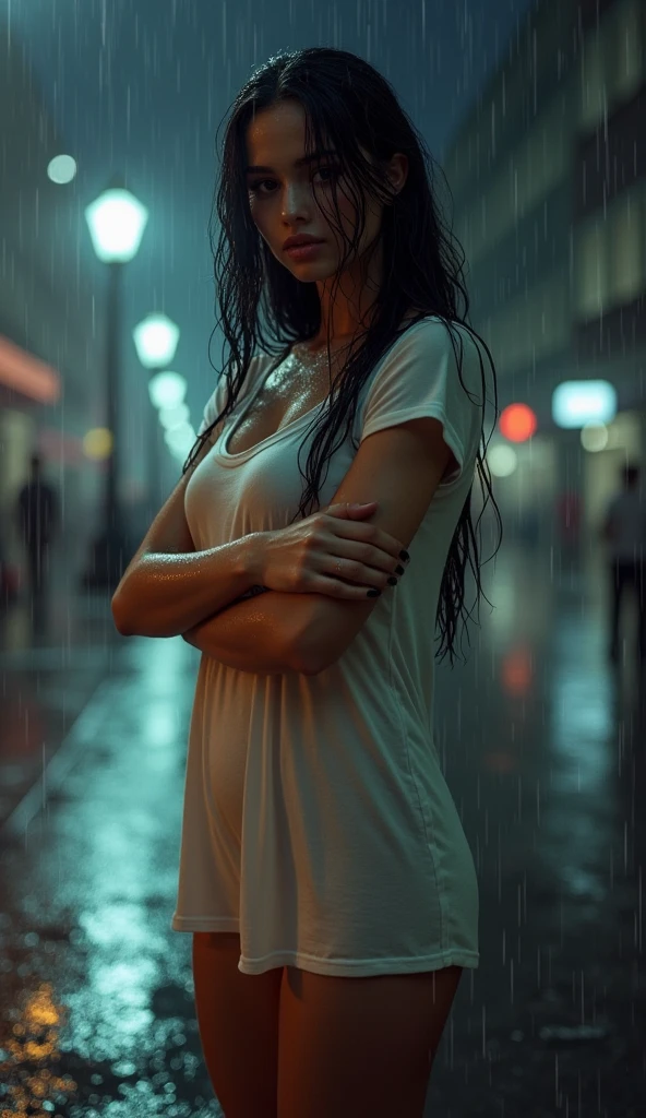 wet tshirt (seethrough) (nsfw) dress raining public embarrassed night, pussy