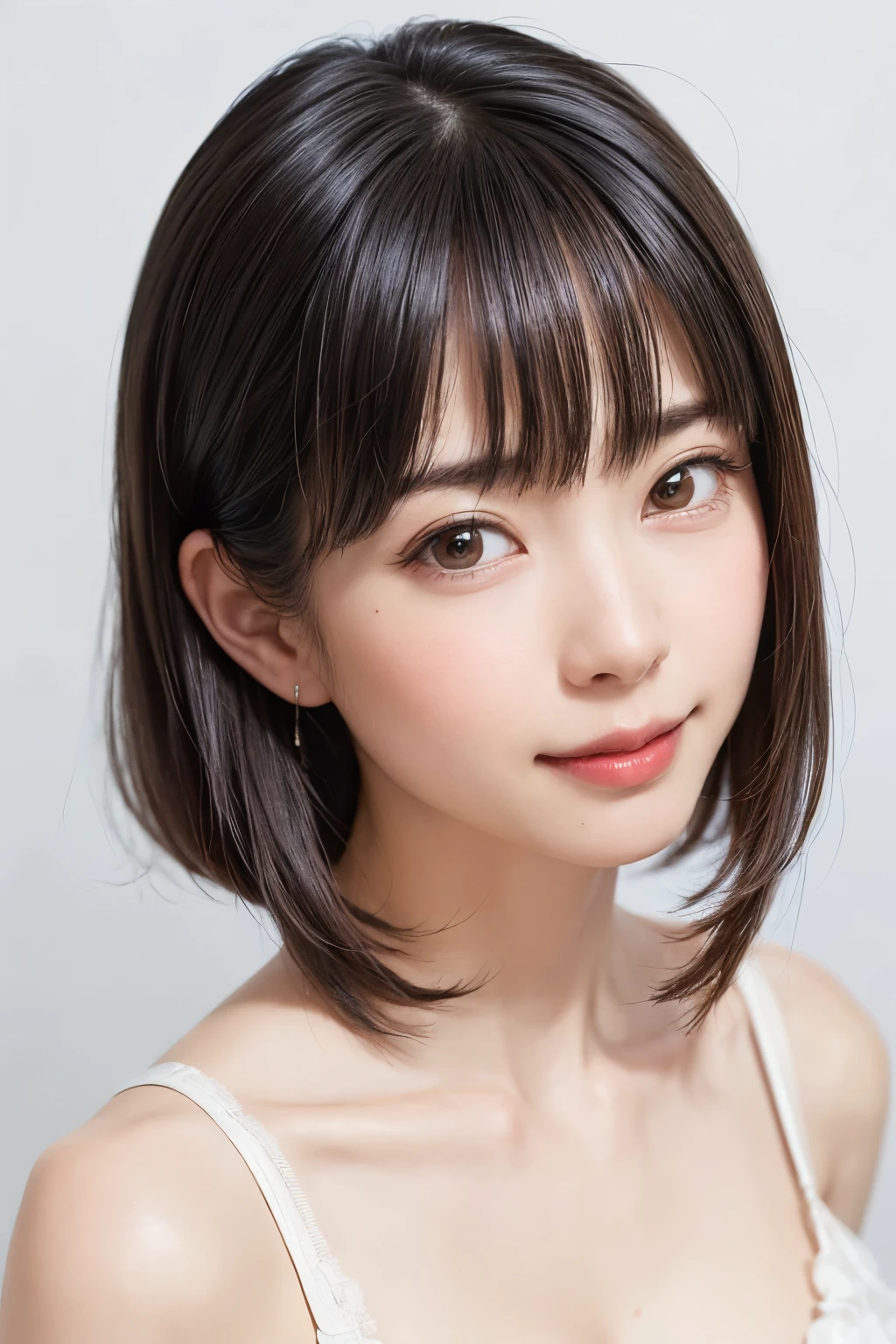(software:1.8、masterpiece, Highest quality),1 person, alone, hyper Realistic, Realistic,Realistic, Looking at the audience, Light brown eyes:1.4,Brunette Short Bob Hair with highly detailed shiny hair, Brightly colored winter clothes, Lepangas:1.4), Outdoor, Mouth closed, Upper Body、big chest eye、eyelash、{Hugeな|big chest|Hugeなな|Mega} whole :2, chestの谷間:2、(((big chest eye、Short Bob Hair、Highlights from Students、Looking at the audience、She is very beautiful and cute、Show me your ears、Long neck、smile、Close your mouth and smile、Bangs and beautiful teeth)))、Ideal body type、(Nothing is drawn、A very beautiful pure white background:1.6)、美しいLong neck:1.4、(({Huge|big|Hugeな|Mega} chest, chestの谷間:2、Upper Bodyは服を着ていない:1.6))、(((Portraiture:2)))、Perfect Anatomy