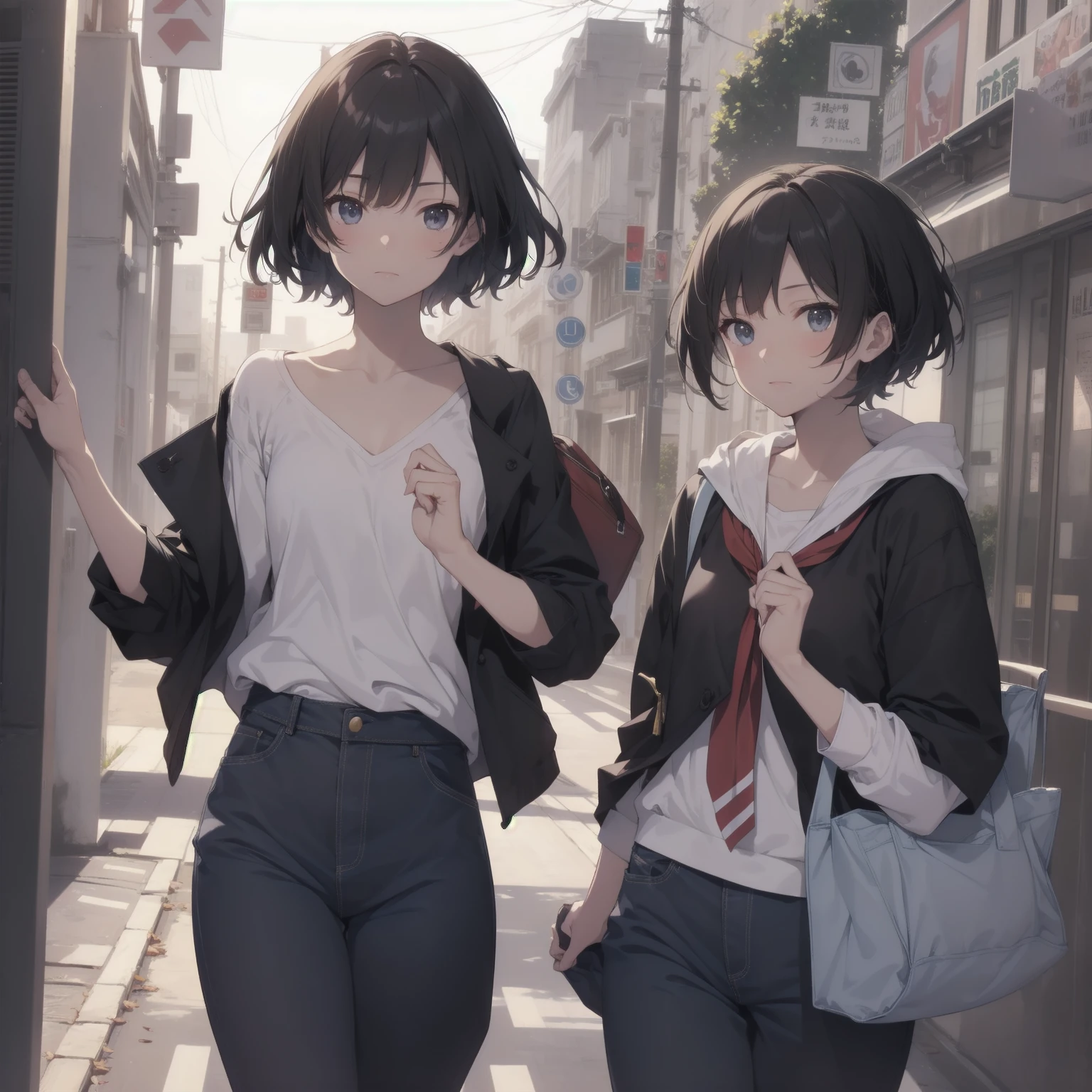 ultra-absurdres-Top quality by artist God, ultra-detailed, high resolution, anime moe artstyle, best anime 8k konachan wallpaper, pixiv contest winner, pool:2810, perfect anatomy,break, 1girl, (Please draw a girl walking sleepily to school alone. )break,(Solo,little female,15yo:1.3),Full limbs, ,a junior high school student, (very short hair), short cut, flat chest, , small butt, small black eyes, beautiful detailed eyes, well-proportioned iris and pupils, expressive eyes, highres detailed hair, soft expression, salor school_uniform, sailor collar, serahuku, bow, pleated skirt,(Detailed Lighting), (Detailed background), in the School commute route. break,super detailed skin, Best cinematic lighting powered by famous artist, 8k,beauty illustration,photoshop_(medium),very aesthetic,break,((artist:takeuchi_takashi )), artist:clamp ,artist:carnelian ,artist:kantoku ,
