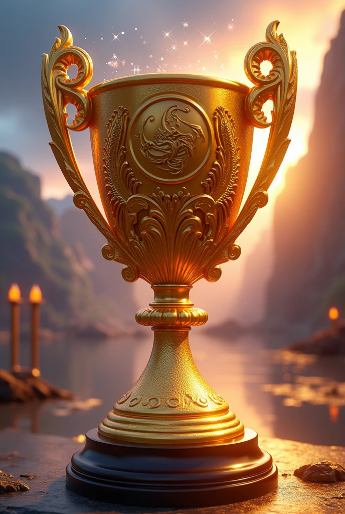 Golden Cup type trophy with Dragon Ball Z decorations