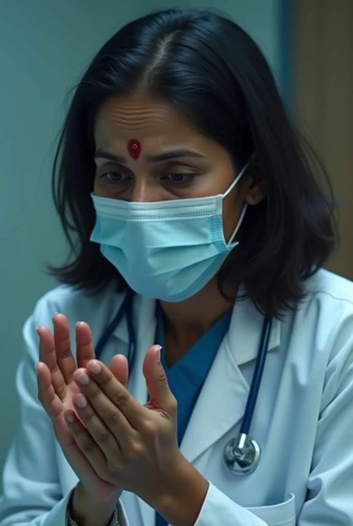 Indian  lady doctor wearing face mask is crying 16:9