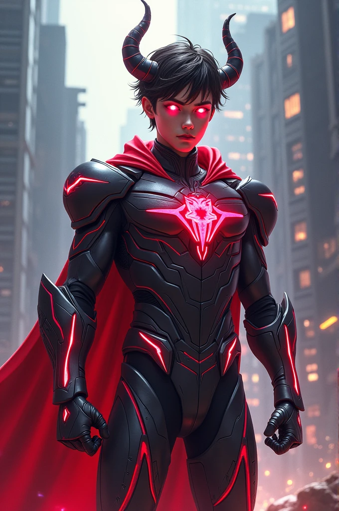 new man super hero ager with deamon powers and rad color armour