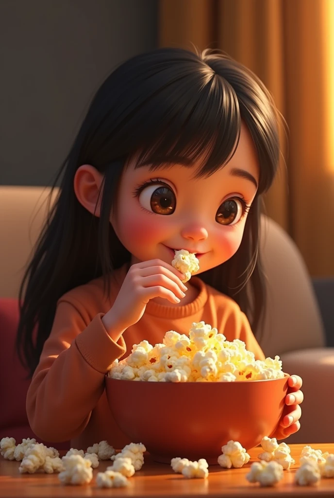 Maggie eat popcorns