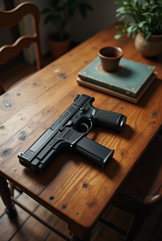 There is a table in the house on gun and the photo is taken from above But this photo should look genuine and not fake