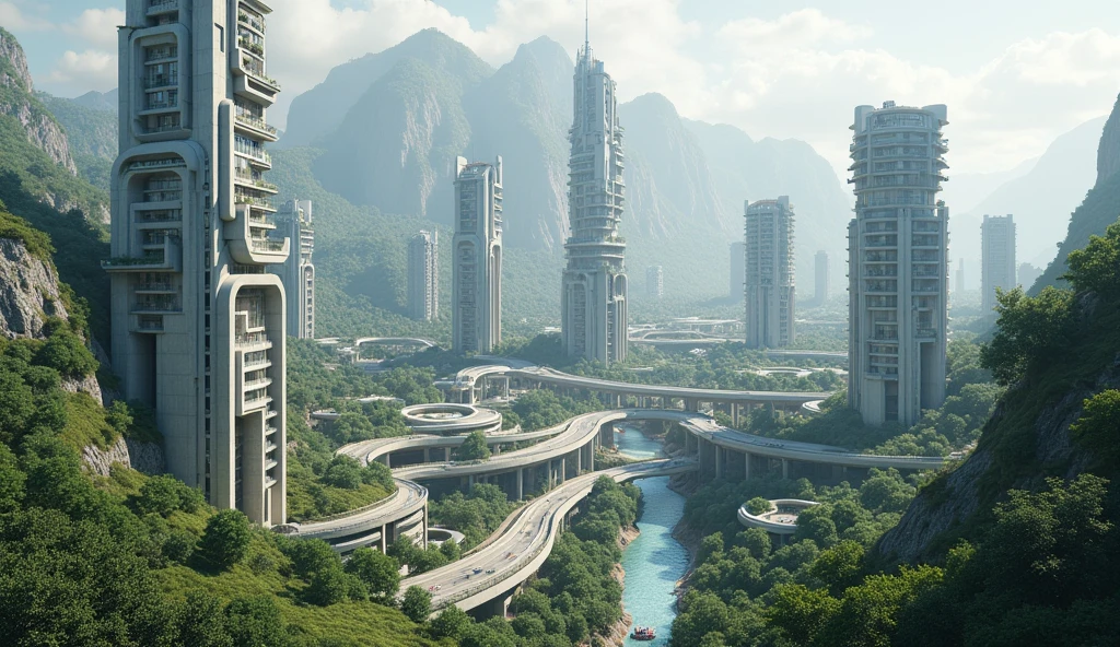 Design a utopian city where every building, road, and structure is made concrete, creating a safe, sustainable, and resilient environment.