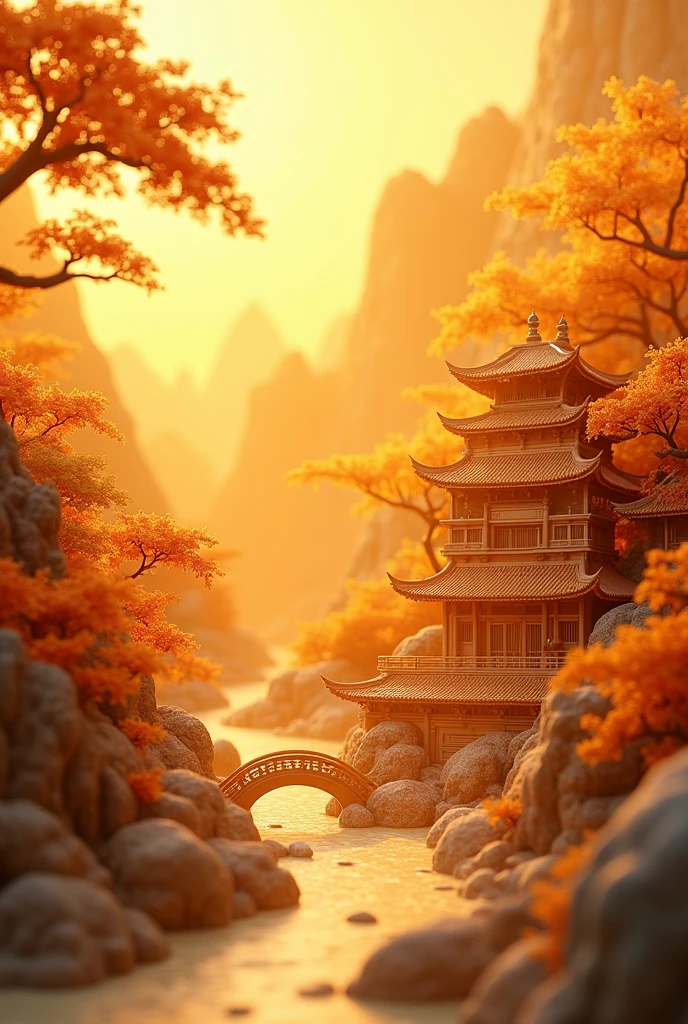 Three-dimensional ancient style,Autumn Dusk in the Mountain,Giant hollow transparent scroll,Exudes a golden glow,The book contains a three-dimensional landscape building,立体Miniature Landscape,Flashing pale golden light,There are blank spaces on each end of the pages,Written in Chinese regular script,Golden background,Close shot,side,聚焦卷轴裹着的立体Miniature Landscape,Extreme details,Ancient scrolls,3D Effect,Professional photography technology and HD camera creation,Miniature Landscape,Miniature sculpture,Exquisite paper-cutting effect,Detailed brush art style,Three-dimensional ancient style,Huge hollow transparent scroll,Spreading golden light,The scroll is wrapped with three-dimensional landscape architecture,立体Miniature Landscape,Flashing golden light,There is blank space at the end of each page,Manchu-Han Kaiti,Golden background,close up,side,立体Miniature Landscape包裹焦点卷轴,Extreme details,Ancient scrolls,3D Rendering, Professional photography technology and HD camera creation,Miniature Landscape,Miniature Sculpture,Exquisite paper-cutting effect,Detailed brushstroke art style