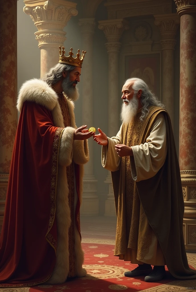The king, grateful for the old man's kindness, rewards him generously.
