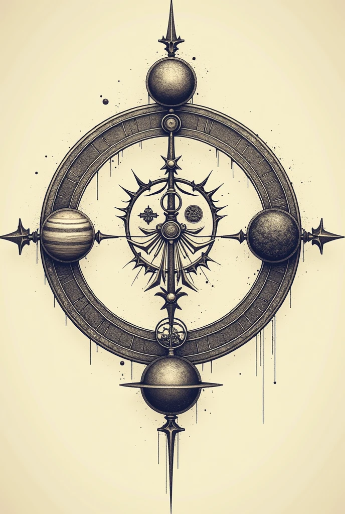 Create an image of a written sigil : prosperity.
The sigil must be within a circle.
Add the alchemical symbols of Jupiter ,Saturn , and venus on the line of the circle,forming a pyramid ,Jupiter representing the top of the pyramid,Saturn a leste , and venus to the west,forming a triangular pattern
