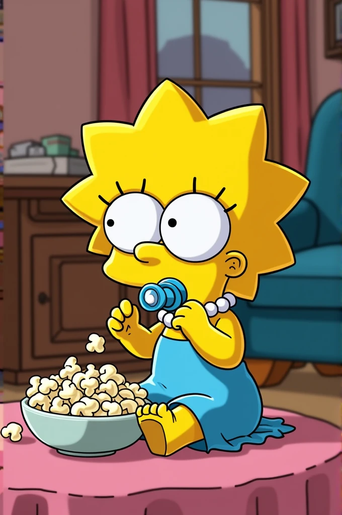 Maggie Simpson eat popcorns 