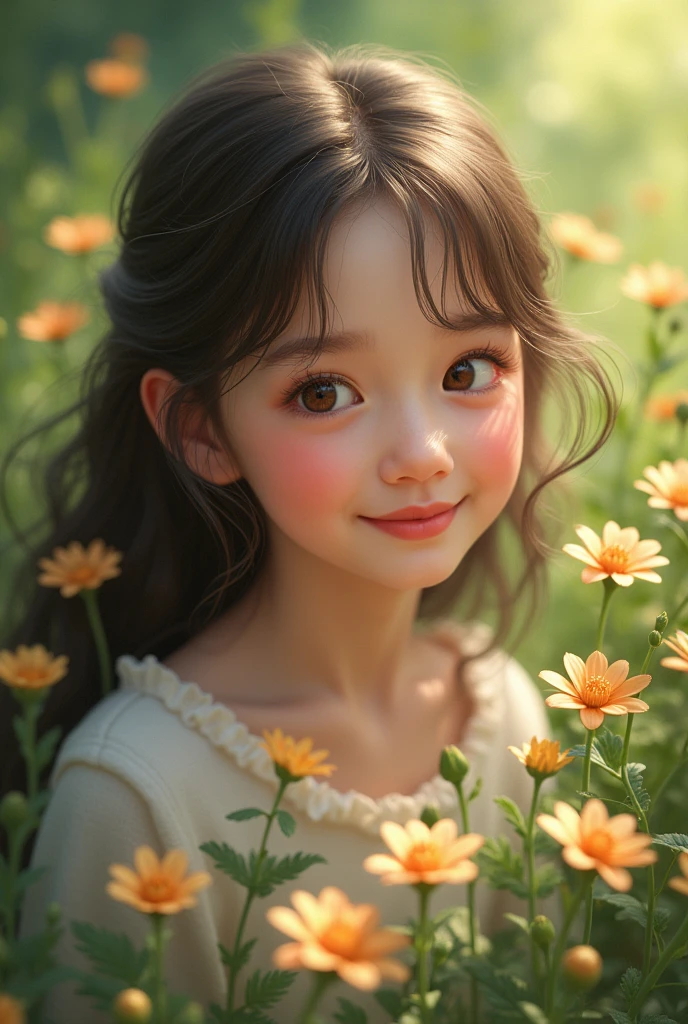 (masterpiece), (high delighted), A girl, young, beautiful, flower, nature shut, real photography , 8K, HD