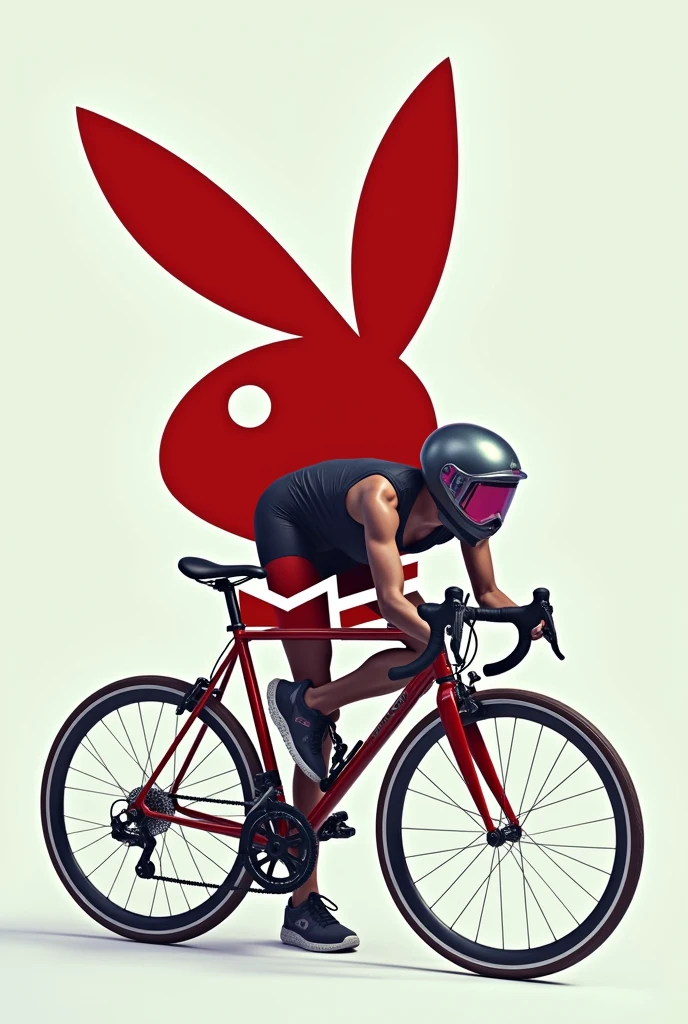 playboy logo with a fixed gear mixed with the logo in the side and the logo is wearing a helmet