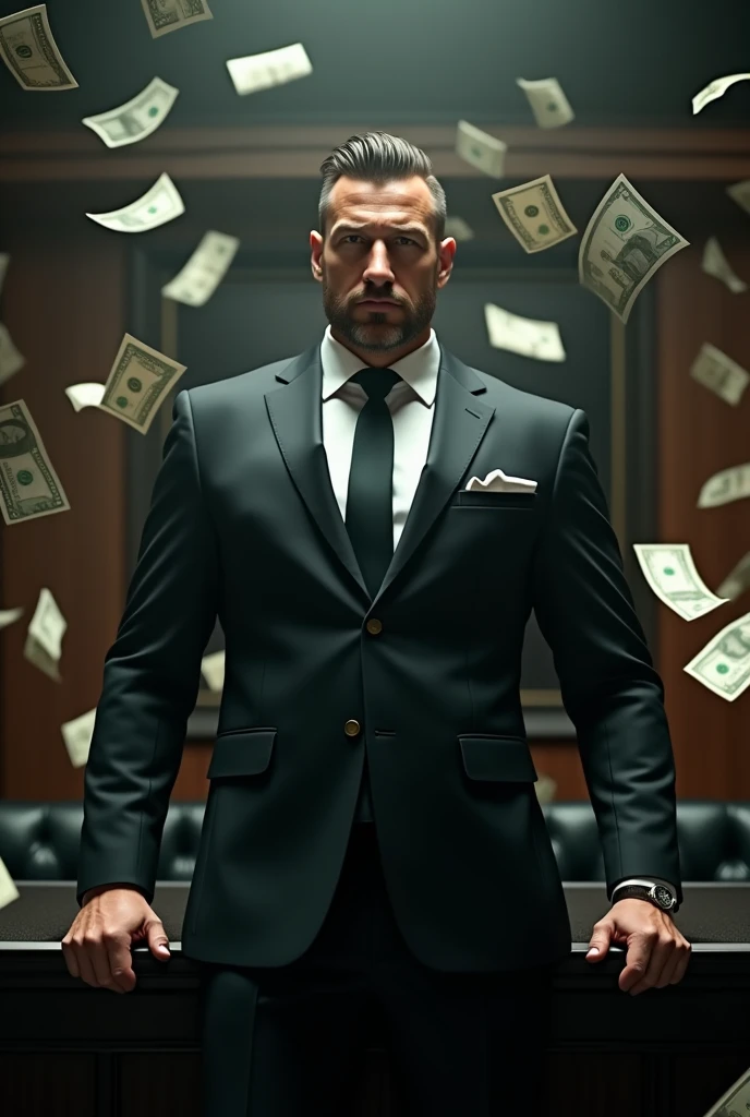 masculine guy)), (( rich), (( stock )), ((dark lighting)), (in a suit)), (( flying money))