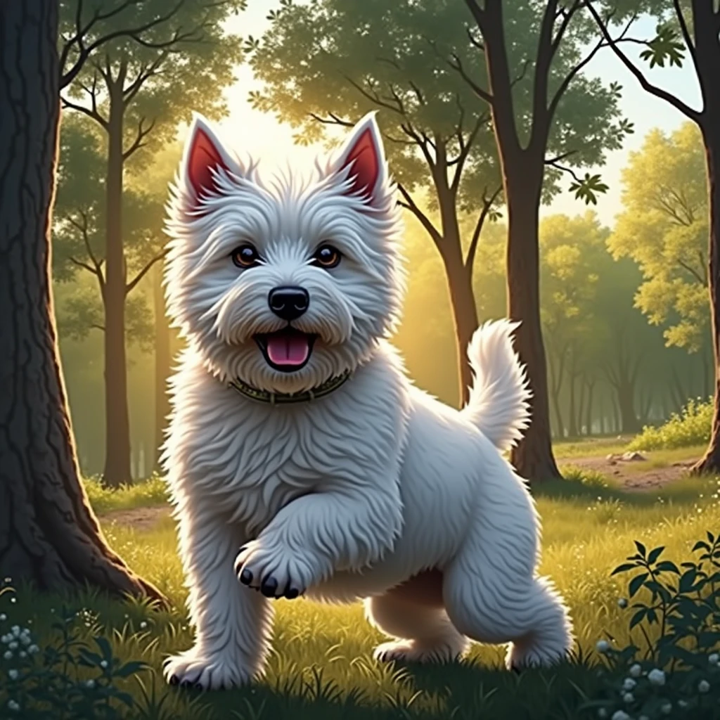 West Highland White Terrier、Active and intelligent、An illustration、Still 、1 head、running、