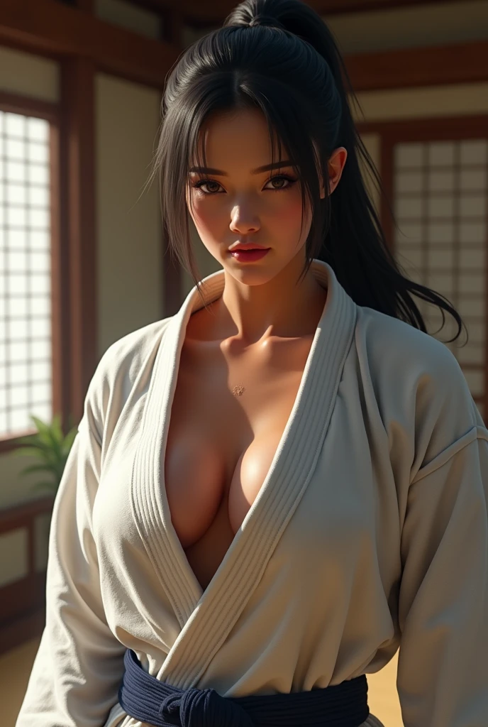 Female Judoist without a bra Japanese Cleavage visible G Cup