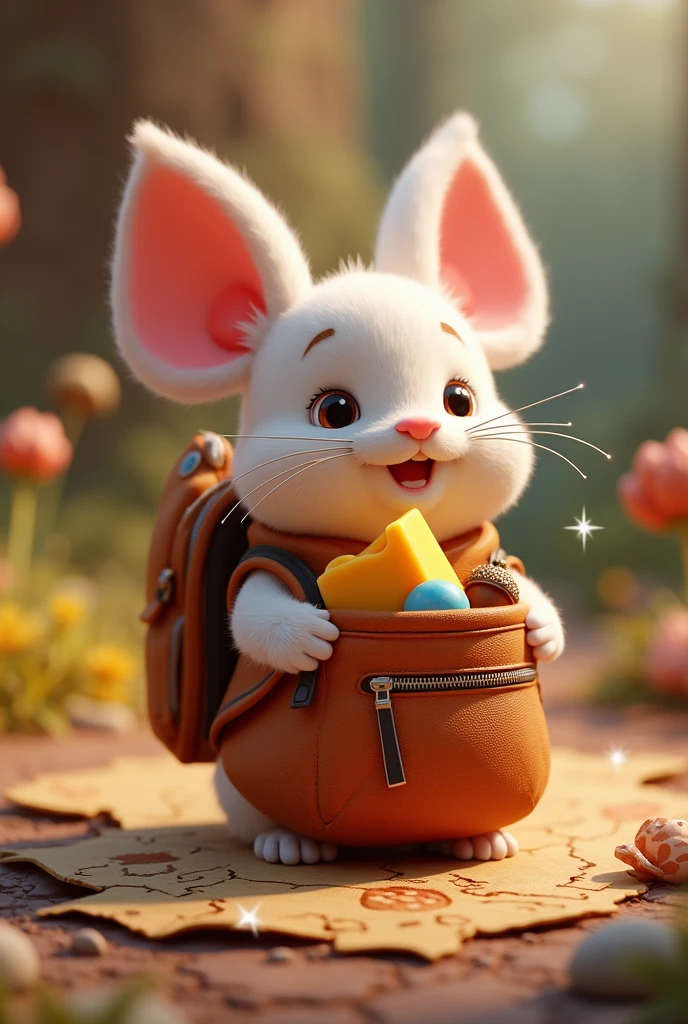 Create in3d animation,The Sparkling Map**: Wiggly’s Backpack**: A small backpack with a crumb of cheese, a drop of water, and a shiny acorn.