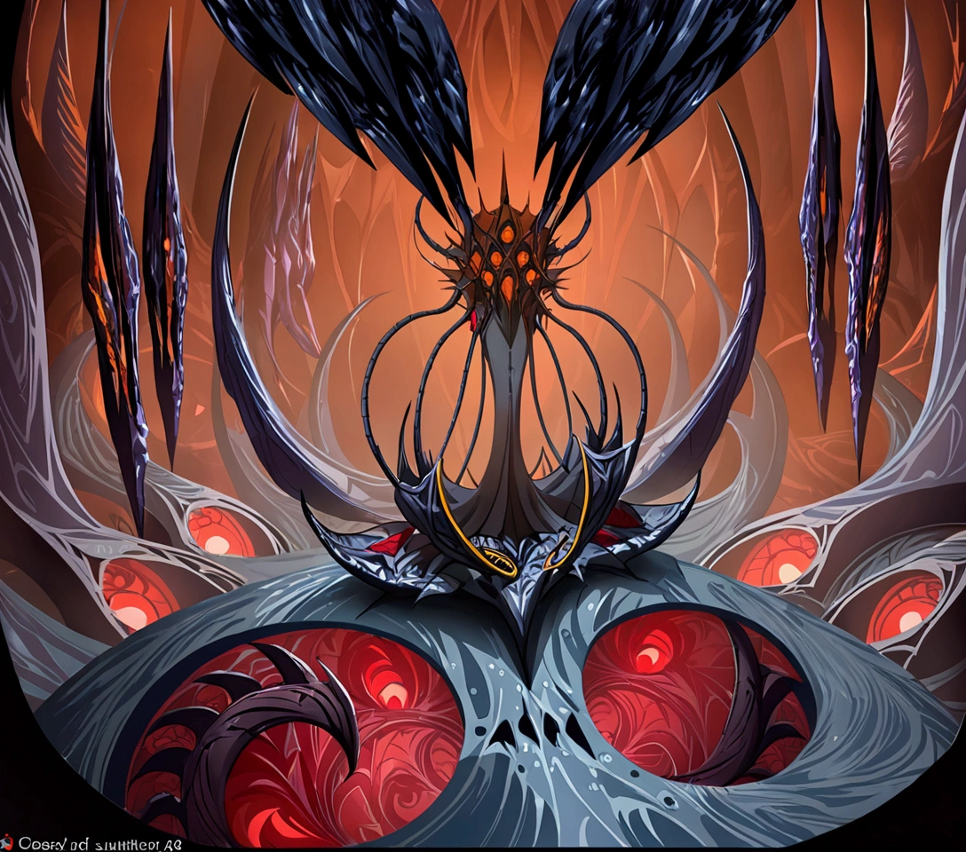 Create a detailed 2D background image for your game, depicting the interior of the Nautilus ship from Baldur's Gate 3. The foreground features distinctive, organic mind-flyer-style structures and walls, with dark, sinister colors and organic textures that make the ship seem alive. The background features large, illuminated membranes and windows, with cool, cosmic light shining through. The atmosphere of the image should be mysterious and slightly unsettling, subtly emphasizing the mystical and dark aesthetic of the world of Baldur's Gate 3. Add subtle mists and shadows that enhance the sense of unease and mystery. The overall tone should be dark, with accents of purple and blue.