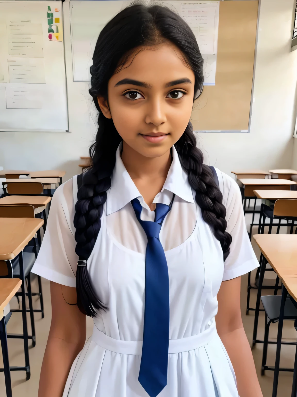 Srilankan school girl , school white frock,in the classroom, frock with pockets , wearing white vest camisole as a undergarment , see through 