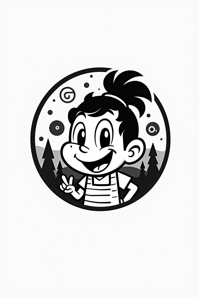 Logo for a fast food cafe that looks like a cartoon but in black and white 
