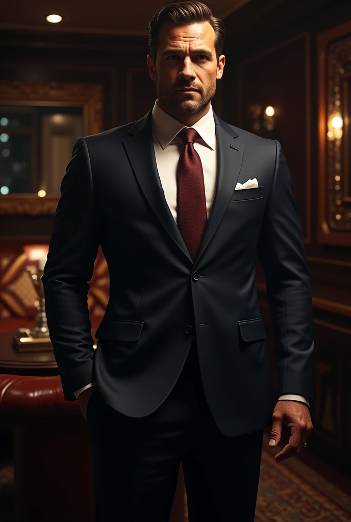masculine guy)), (( rich), ((dark lighting)), (in a suit)), (( luxury car))