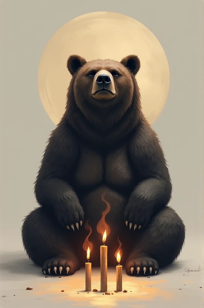 Bear kneels before 3 incense sticks