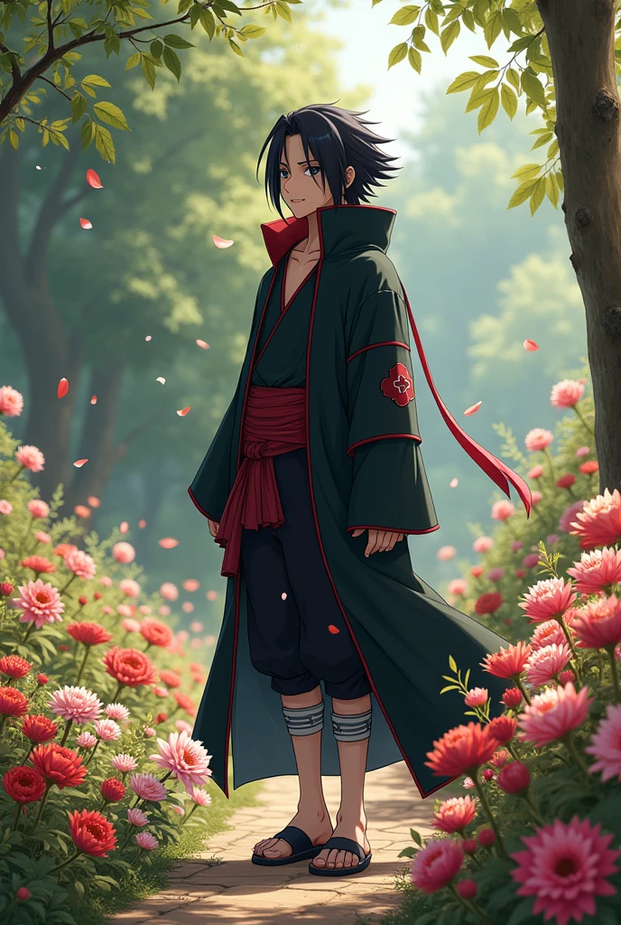 Itachi having fun in gardnes of flower