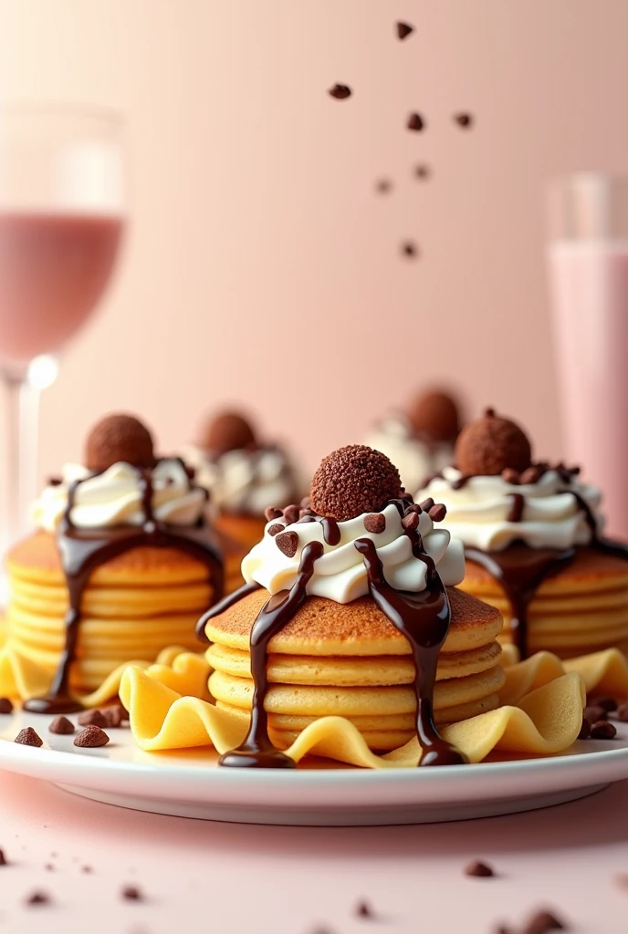 Dessert(Crepe tagliatelle et mini pancakes avec du chocolat)