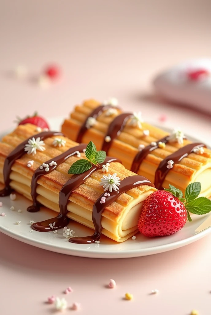 Dessert(Crepe tagliatelle et mini pancakes avec du chocolat)