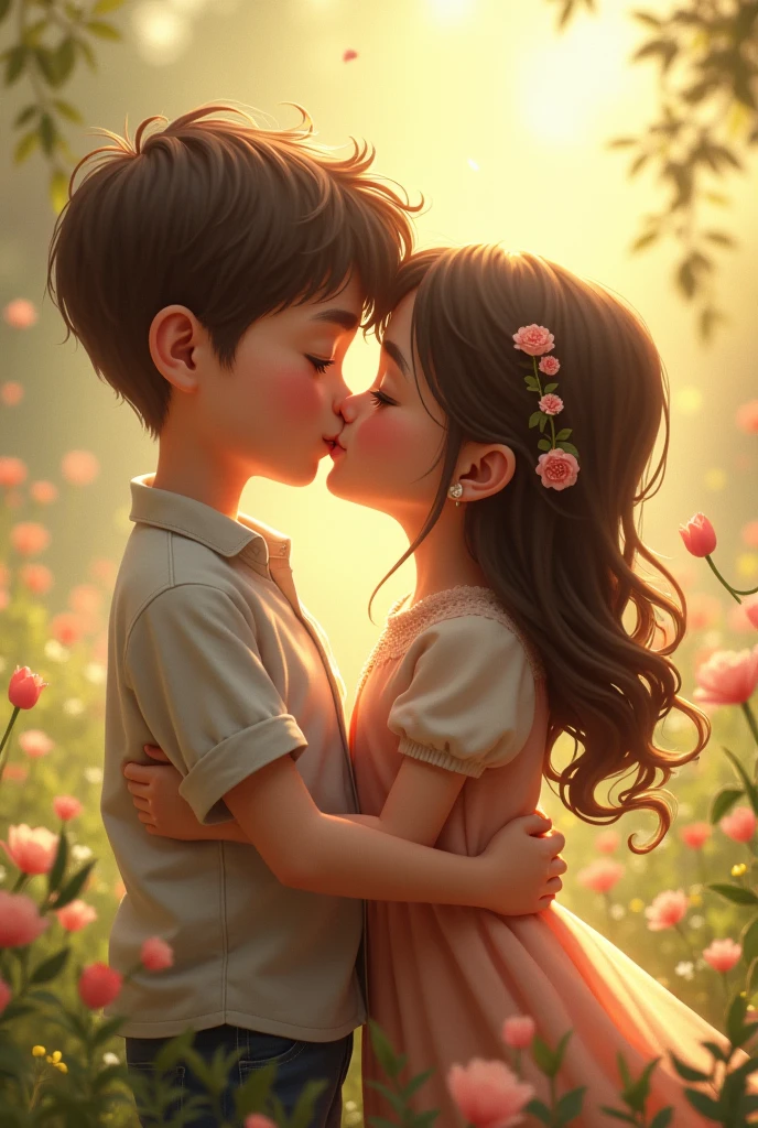 Boy and girl kiss
