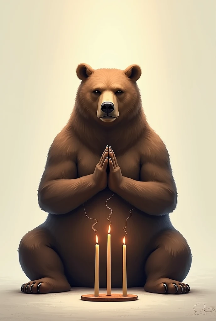 Bear kneels before 3 incense sticks