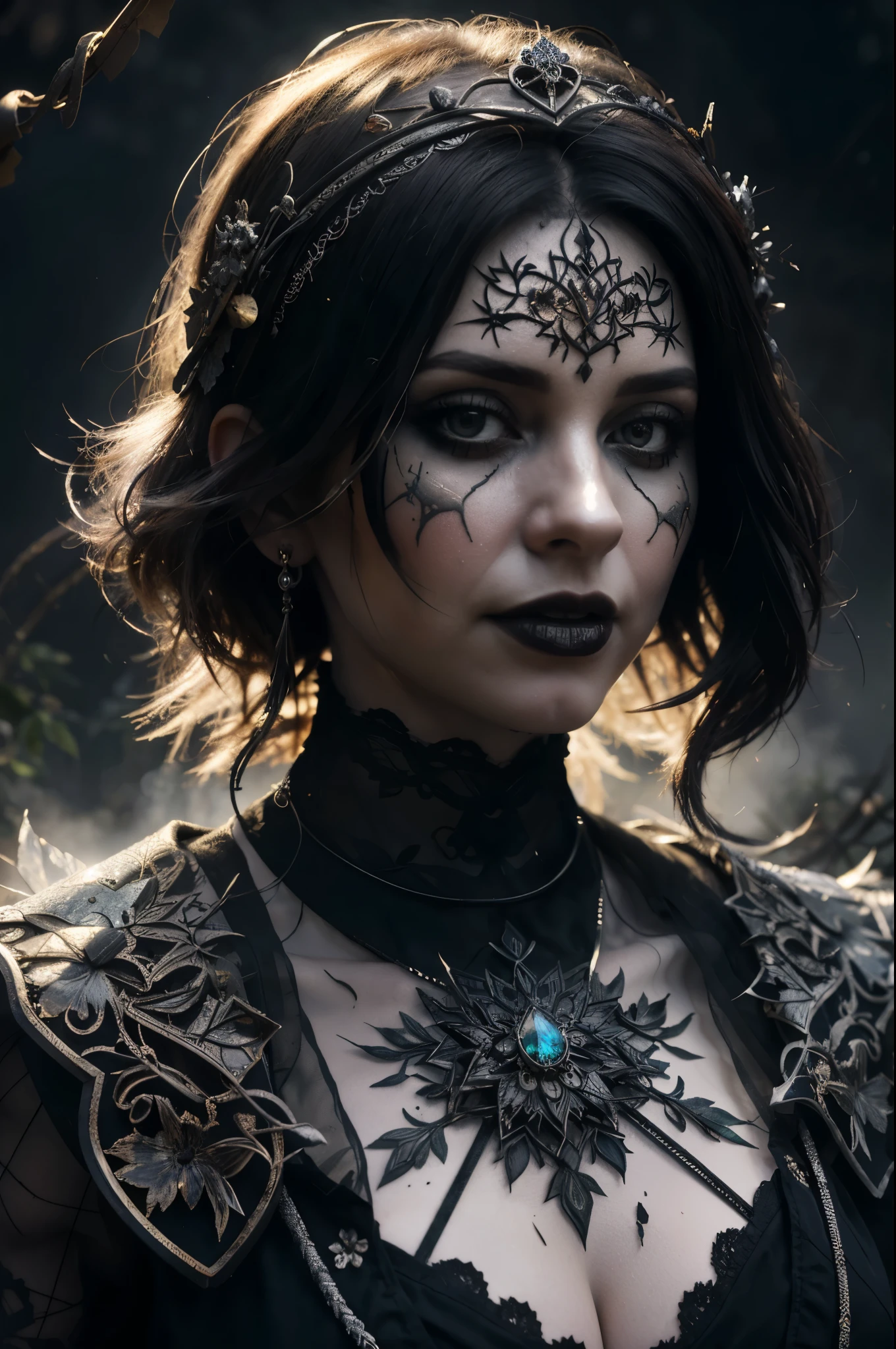 dark creepy background, (Masterpiece, BestQuality:1,3),a photo of a highly-detailed Queen Of Hearts, covered in heavily rusted, decaying, fractured, and oxidized curved metal plates with lots of old frayed wires, ridged cables and damaged metal mesh in an atmospheric otherworldly misty wonderland hedge maze landscape,8k resolution concept art portrait, dynamic lighting hyperdetailed intricately detailed Splash art trending on Artstation, triadic colors, Unreal Engine 5, volumetric lighting, gothic, high resolution, Close up portrait, ambient light, Nikon 15mm f/1.8G, glamour, intricate and detailed environment, laces, stains, watercolor dark background, Masterpiece, ornate, depth,