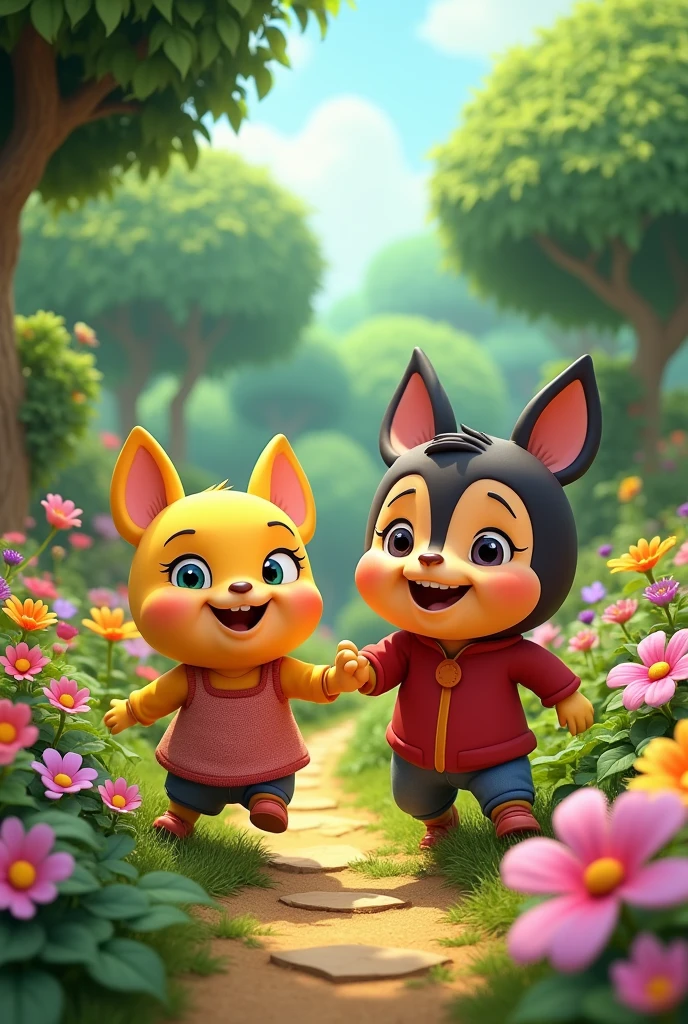 Motu patlu having fun in gardnes of flower