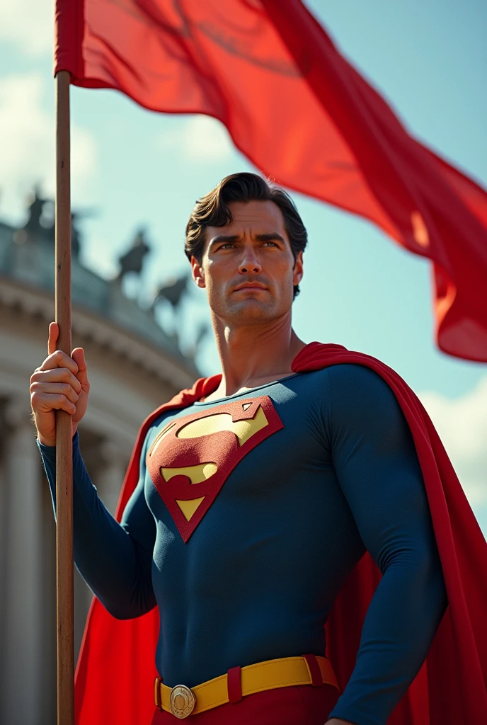 Superman Christopher Reeve holding the cruise team flag