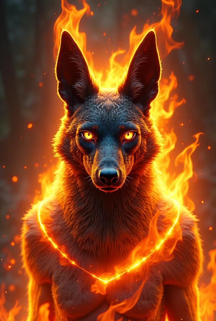 ((best qualityer)), ((work of art)), (detailded), epic gamer style image , 1 anubis on fire , estilo dragao. Anubis must have a bust image, because it will be used for the brand logo, Anubia's vision has to be frontal