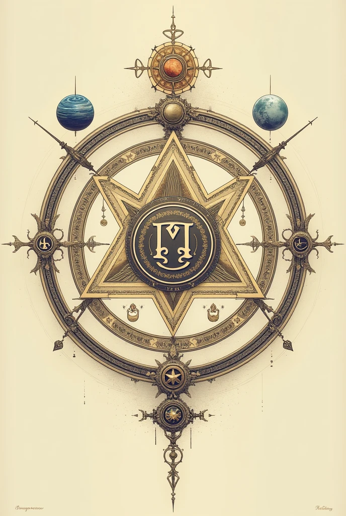 Create an image of a written sigil : prosperity.
The sigil must be within a circle.
Add the alchemical symbols of Jupiter ,Saturn , and venus on the line of the circle,forming a pyramid ,Jupiter representing the top of the pyramid,Saturn a leste , and venus to the west,forming a triangular pattern