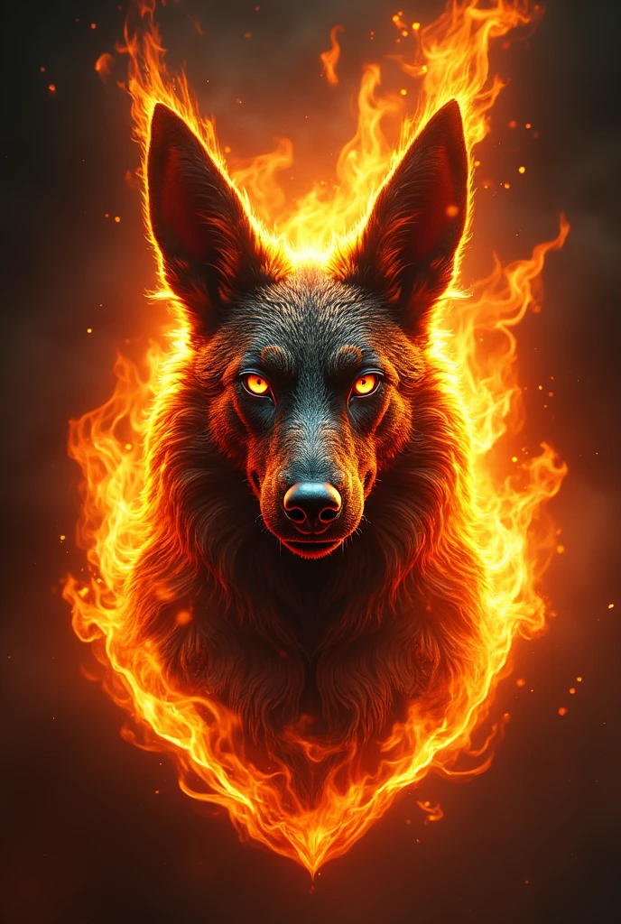 ((best qualityer)), ((work of art)), (detailded), epic gamer style image , 1 anubis on fire , estilo dragao. Anubis must have a bust image, because it will be used for the brand logo, Anubia's vision has to be frontal