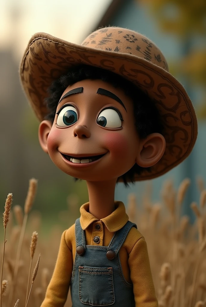 puppet, with a country hat ,dark-skinned,blinking the eye