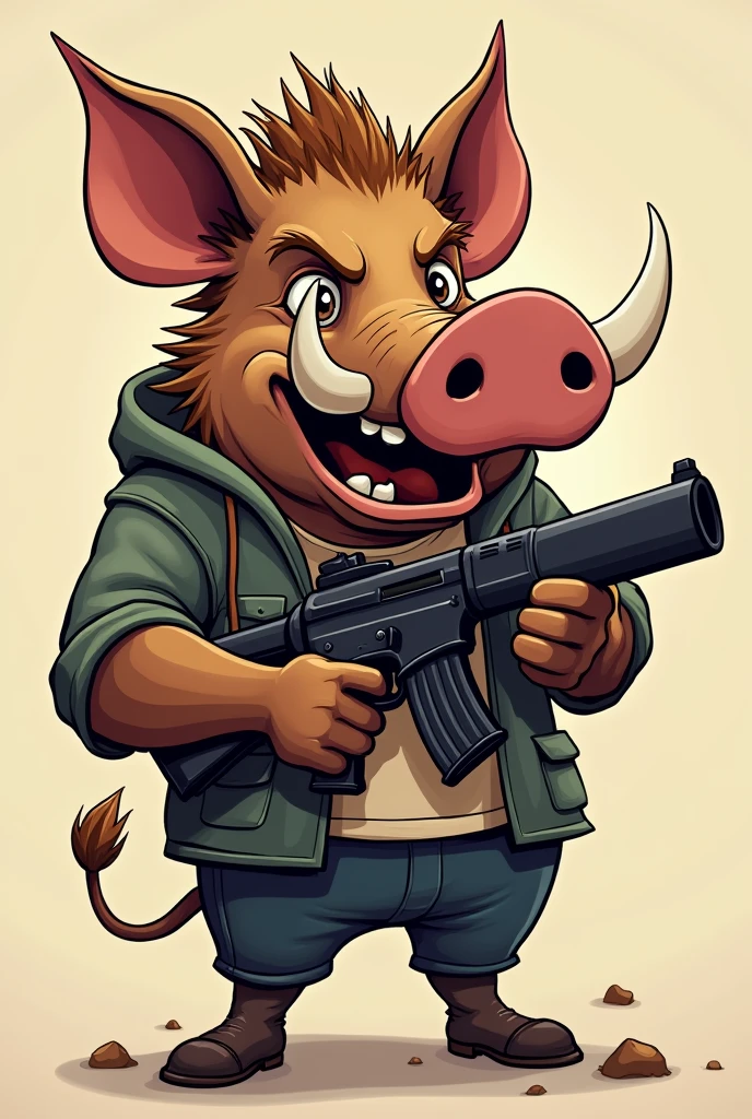boar logo toon,3/4 face,with gun