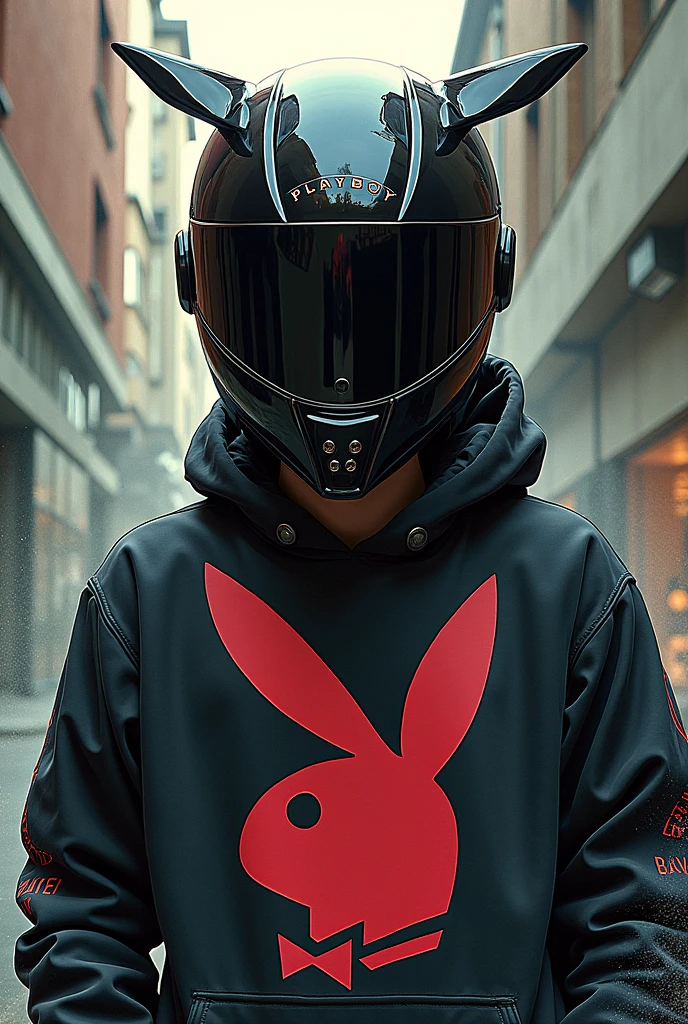 playboy logo with a helmet and make it like in the manhwa windbreaker (use the Sabbath crew as a reference)