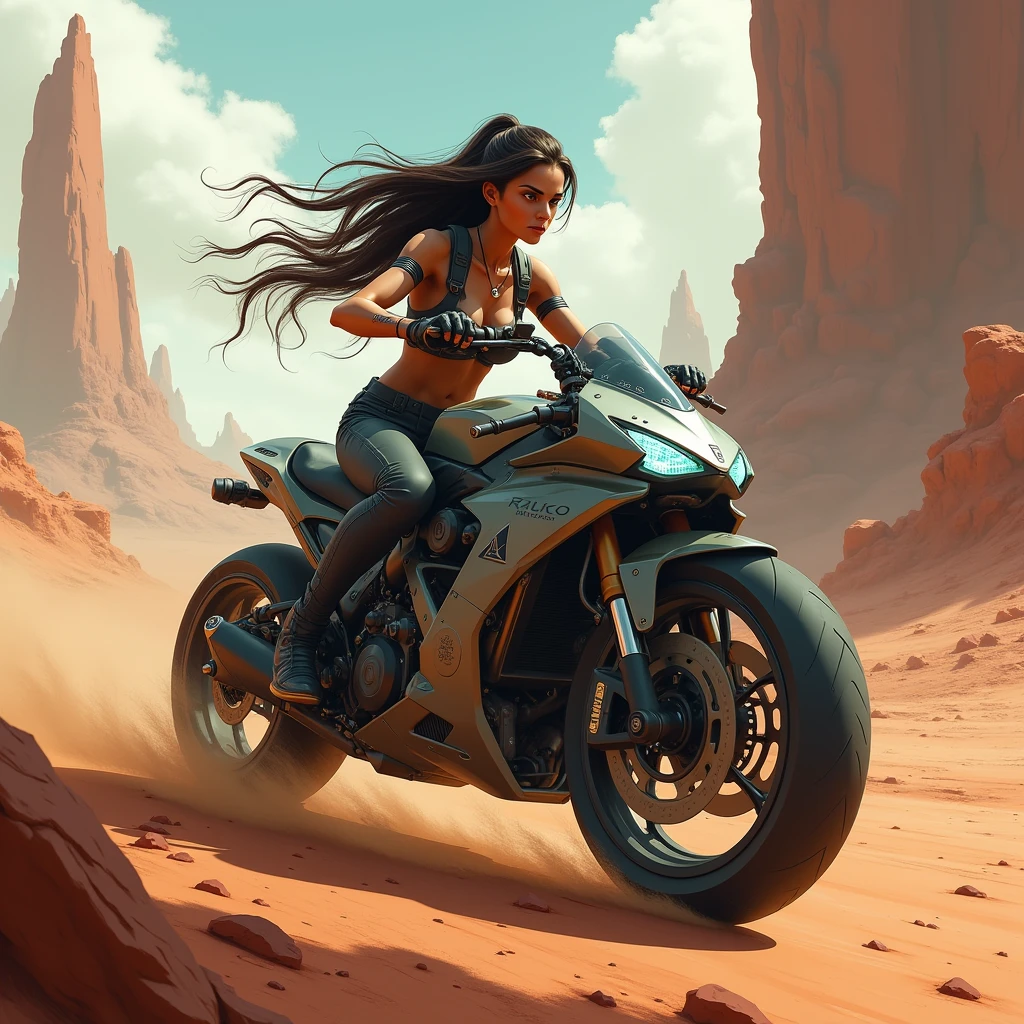 1girl, ride super bike on March planet 
